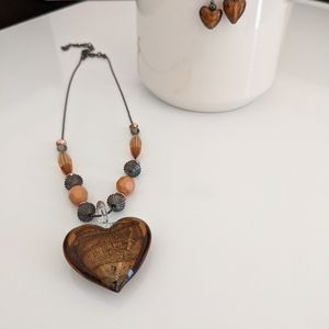 Heart glass necklace + earrings set